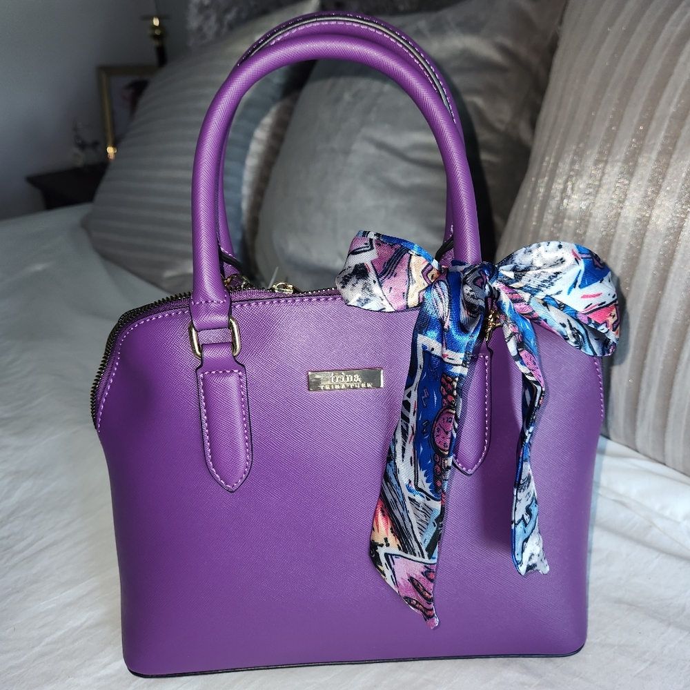 Trina Turk Purple Tote, Detachable strap, Dual handle, goldtone hardware, NWT. - Picture 11 of 11